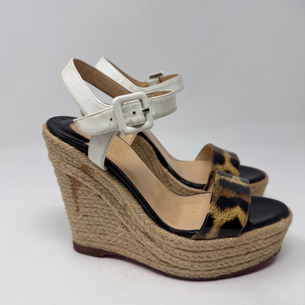 Christian Louboutin Leopard Espadrille Wedge Sandals Size 35